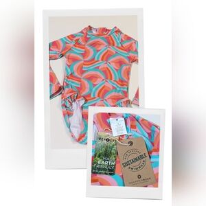 SNAPPER ROCK - Geo Melon Sustainable Swimsuit, UPF50+, Vibrant Colors, Size 3